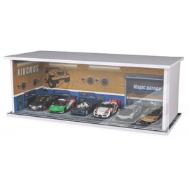 kivcmds 1:64 Scale Car Model Display Case for Hot Wheels,Matchbox Cars,Parking lot with Lights(Repair Store Scene Contains 6 Parking Spaces)