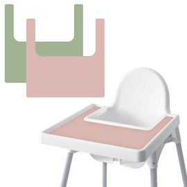 Mantel individual para silla alta, 2 paquetes de manteles individuales de silicona antideslizante resistente a las manchas para silla alta (rubor / salvia)