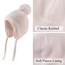 XIAOHAWANG Baby Winter Hat with Ears Warm Baby Hat Baby Girls Boys Winter Baby Hat Gloves Ear Flaps Hat with Fleece, Beige (hat + mitten)