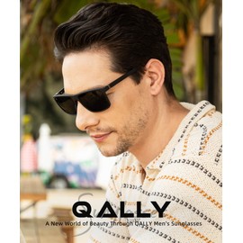 QALLY Polarized Sunglasses for Men Rectangular Frame Men's Polarized Sunglasses Sports Sunglasses with UV400 Protection, Black/Tawny/Red