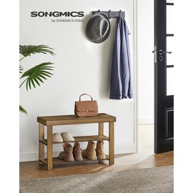 SONGMICS Shoe Rack Bench, 3-Tier Bamboo Shoe Storage Organizer, Entryway Bench, Holds Up to 286 lb, 11.3 x 27.6 x 17.8 Inches, for Entryway Bathroom Bedroom, Yellow Brown ULBS04WL
