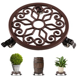 IDZO Heavy Duty Trolley Capacity 350 lbs Planter Caddies with Wheels Heavy Duty Cast Iron Plant Stand with Lockable Wheels Plant Stand 12 Inch Simple Style Dark Brown