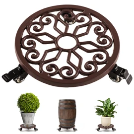IDZO Heavy Duty Trolley Capacity 350 lbs Planter Caddies with Wheels Heavy Duty Cast Iron Plant Stand with Lockable Wheels Plant Stand 12 Inch Simple Style Dark Brown