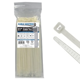 Kable Kontrol Heavy Duty Cable Zip Ties 100 Pcs 11 Inch, Natural White, 120 Lbs Tensile Strength, Self-locking Nylon Clear Plastic Wire Ties wraps for Indoor or Outdoor Use