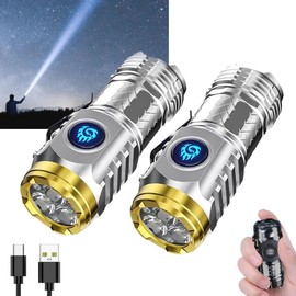 German Three-eyed Monster Mini Flashlight Thumb Flashlight, Mini Flash Super Power Flashlight, Multi-Functional Mini Pen Clip Flashlight Light Steel High Lumen Rechargeable Waterproof (2Pcs-b)