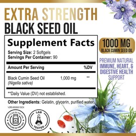 Black Seed Oil Softgels 1000mg - Premium Nigella Sativa Blackseed, Pure Natural Black Cumin Seed Oil & Antioxidant for Skin & Immune Support - Non GMO, Bottled in USA Supplement - 180 Softgels