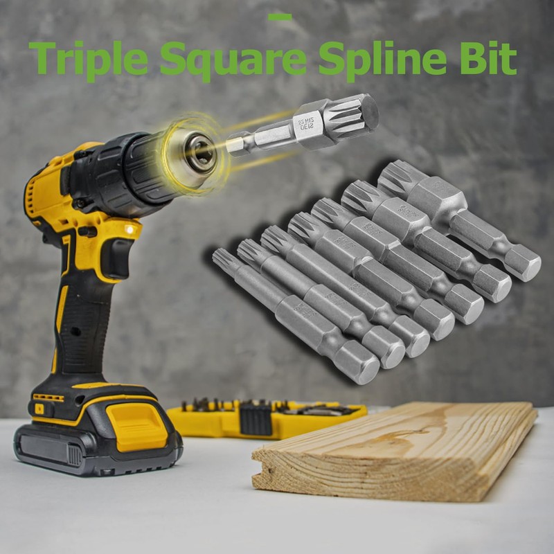 Bestgle 7 Pcs Triple Square Spline Bit Set, 1/4" Hex