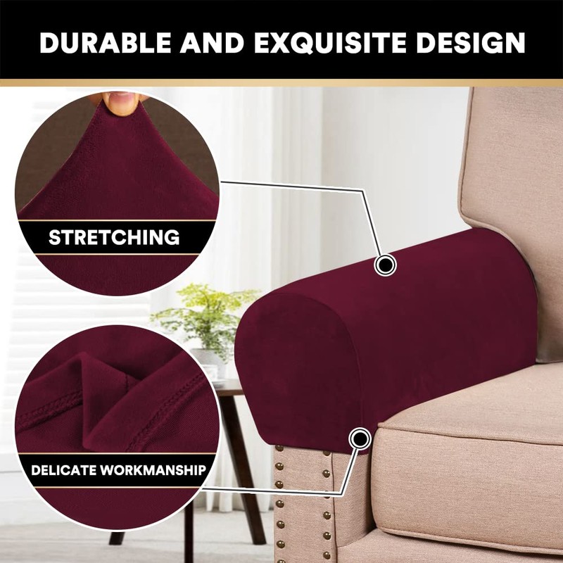 PrinceDeco Thick Velvet Stretch Armrest Covers for Chairs and Sofas