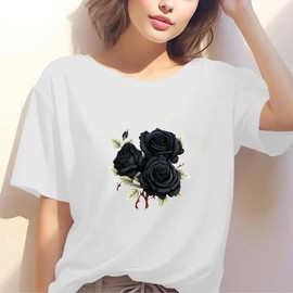 Romantic Black Rose Iron On Transfers for T-Shirts Rub on Transfers Stickers Vinyl Ready to Press Stickers Iron on Decals for T-Shirts Clothing Hoodie DIY Crafts