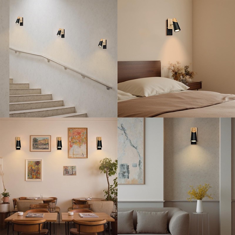 LMINGHON Matte Black Wall Sconces, LED Wall Lamp with On/Off