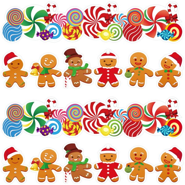 60 Pieces Christmas Borders Winter Holiday Borders Thanksgiving Day Cutouts Self Adhesive Bulletin Board Borders Classroom Christmas Decorations Border Sticker (Lollipop and Gingerbread Man)