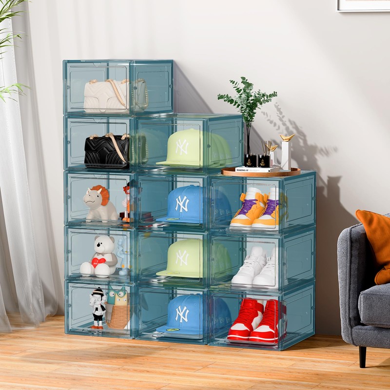 SCAVATA Hat Organizer Box, Stackable Clear Baseball Caps Holder Box