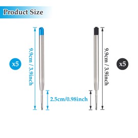 10 x Ballpoint Pen Refills, Metal Ballpoint Pen Refills for G2 Format, Compatible Parker Ballpoint Pen Refills, Ink Colour 5 x Blue + 5 x Black