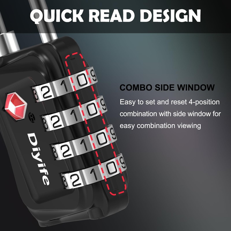 TSA Luggage Locks, [Updated Version] [2 Packs] Diyife 4-Digit Security