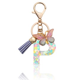 MORSUNBELA Letter Keychain Purple Keychains P Key Ring for Girls Key Chains for Ladies Cute