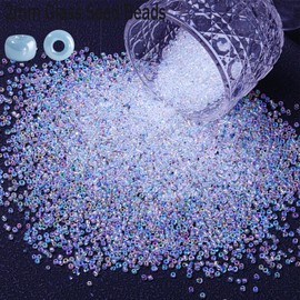 10000pcs 2mm Glass Seed Beads Bulk, Individual Color 12/0 Mini Pony Spacer Small Seed Beads for DIY Bracelet Necklaces Wrist Jewelry Making, Multicolored Translucent White