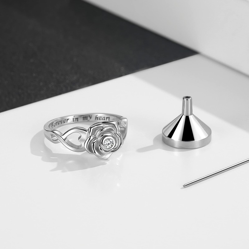 Rose Cremation Urn Ring: 925 Sterling Silver Cremation Keepsake Ring