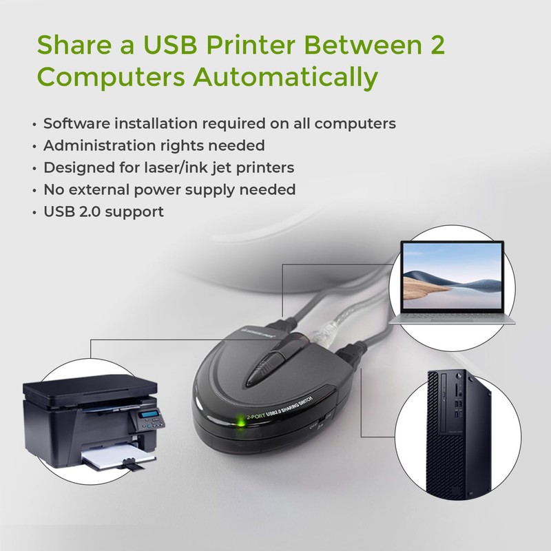 IOGEAR 2 Port USB 2.0 Switch - Auto Printer Switch