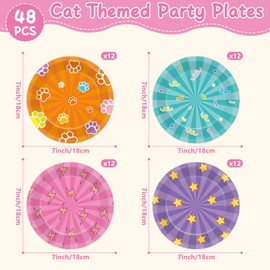 48 PCS Cat Hero Birthday Party Paper Plates Cute Kitten themed Decoration Disposable Dessert Plate with Pet Accents Claw Heroes Tableware Set for Boy Girl Birthdays Baby Showers Dollhouse Supplies