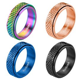 Hothink Anxiety Rings Fidget Rings for Women Spinner Rings for Teen Girls 4Pcs 6MM Stress Relief Titanium Steel Rings Size 5-11 (Snakeskin Pattern Spinner Rings 4pcs, 6)