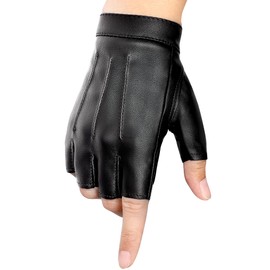 MELLIEX Leather Gloves Fingerless Non-Slip PU Leather Half Finger Gloves, Black Punk Gloves Without Fingers for Men Women Driving Motorcycle Car Gloves, black, L
