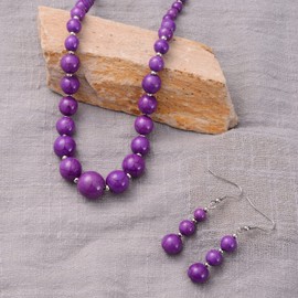 Shop LC Purple Howlite Beads Jewelry Set for Women Earrings Beaded Necklace Gifts for Her Size 18" Birthday Gifts