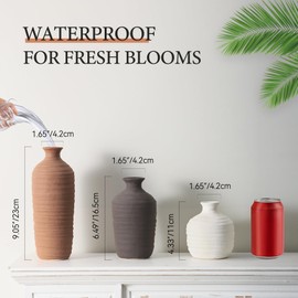 Dobbyby Ceramic Vase Set of 3 Neutral Decorative Vase for Farmhouse, Boho, or Rustic Home Decor Pottery Vases for Pampas Grass Living Room Bedroom Table Mantel Entryway Shelf (01-Brown)