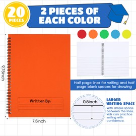 Henoyso 20 Pieces 100 Pages Spiral Primary Composition Notebook K-2 Primary Journals Bulk Draw and Write Journal for Kids Kindergarten Handwriting Practice Notebook 9.75 x 7.5 Inches