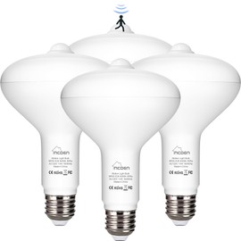 McDen Motion Sensor Light Bulb, BR30 13W Equivalent 100W 6000K Daylight, Indoor Motion Activation Detector Light Bulb, E26 Base Dusk to Dawn Security Night Light, LED Flood Lights Outdoor, 4 Packs