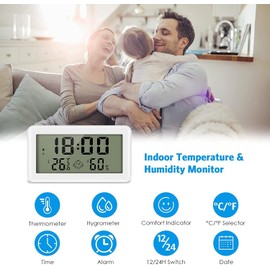 AMIR Hygrometer Room Thermometer Indoor, Digital Thermometer Humidity Meter with 4” Large LCD Screen, Accurate Temperature and Humidity Monitor, Comfort Level, Clock, Alarm, ℃/℉, Max/Min Value, Date