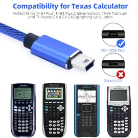 Jonfolk USB Power and Data Cable for Texas Instruments TI-84 Plus CE, TI 84 Plus C Silver Edition, TI Nspire CX/TI Nspire CX CAS Graphing Calculator Charging Cord 3.3FT Blue