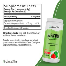 NaturalSlim NaturalSlim Magicmag Pure Magnesium Citrate Powder C Stress, Constipation, Muscle, and Heart Support | Natural Strawberry & Lime Flavored Magnesium Supplement - 8oz Drink Mix (2 Pack)