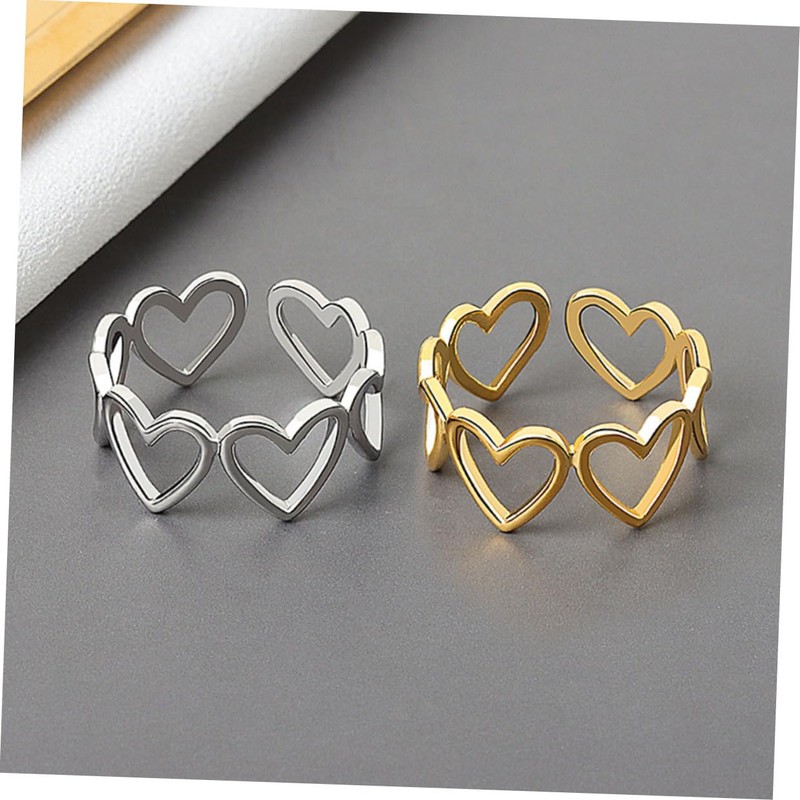 FOMIYES Versatile Aesthetic Rings 2pcs Open Heart Rings for Women