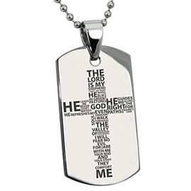 Tioneer Stainless Steel The Lord is My Shepherd Psalm 23:1-4 Dog Tag