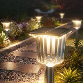 Super Bright Solar Outdoor Lights for Pathway Powered 2 Pack,Adjustable Warm&Cool White,Waterproof IP65 Solar Garden Decor Landscape Lighting Outside for Front Yard/Patio/Walkway/Driveway/Lawn Light