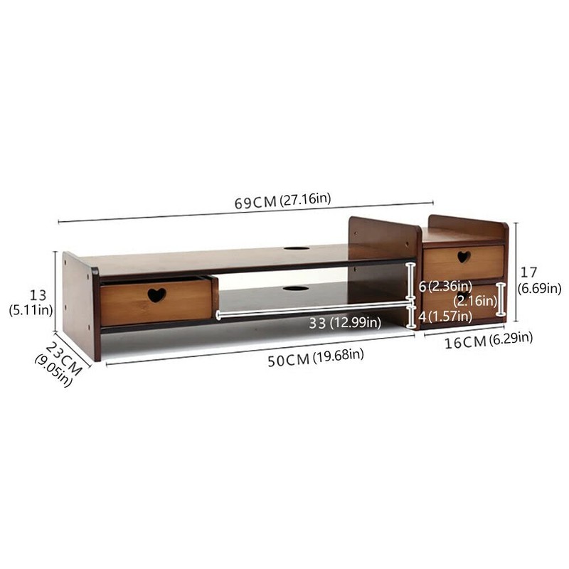 GDAE10 Monitor Stand Riser with 3 Drawers 2-Tier Bamboo Wood