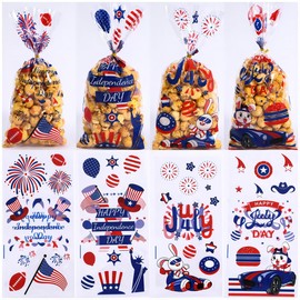 50 Pieces 4th of July Cellophane Treat Bags - Happy Independence Day Plastic Patriotic Cellophane Bag, Clear Fourth of July Goodie Candy Gifts Bag for Independence Day July Veterans Memorial Day Party