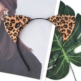 Leopard Print Cat Ears Heandband for Girls Women Leopard Print Hair Accessories Hair Wrap Cheetah Cat Ear Hair Band for Party Cosplay Leopard Print Headwear Headdress Hair Hoop for Women Girls