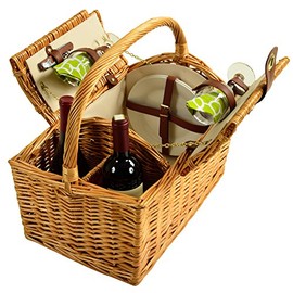 Picnic at Ascot Vineyard Willow Picnic Basket, Natural/Trellis Green