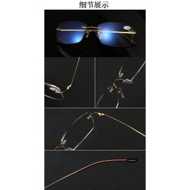 Ultralight Rimless Multifocus + Bluelight Block Glasses 3 Powers in 1 Reader (Gray, 250)