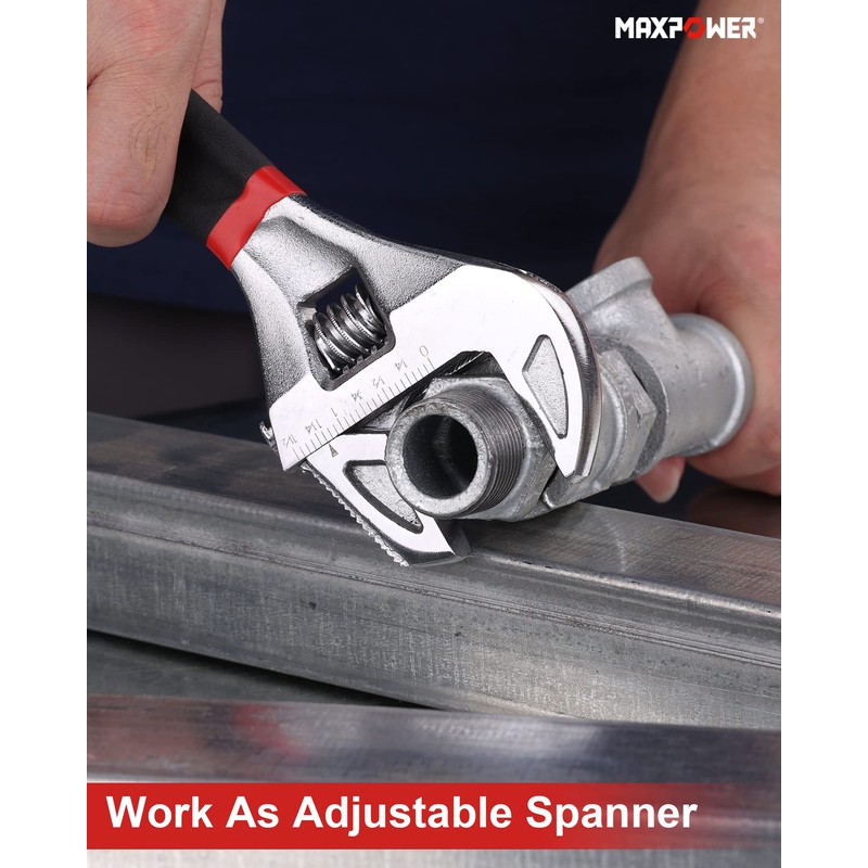 MAXPOWER Adjustable Spanner 200mm, 2-in-1 Adjustable Wrench & Pipe Wrench