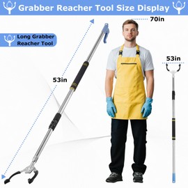 Frebuta Grabber Reacher Tool Heavy Duty,52.5in Reacher Grabber Pickup Tool Extra Long No Need Bend Trash Picker Upper Grabber Stainless Steels Tube with Sponge Handle for Seaside Garden and Yard