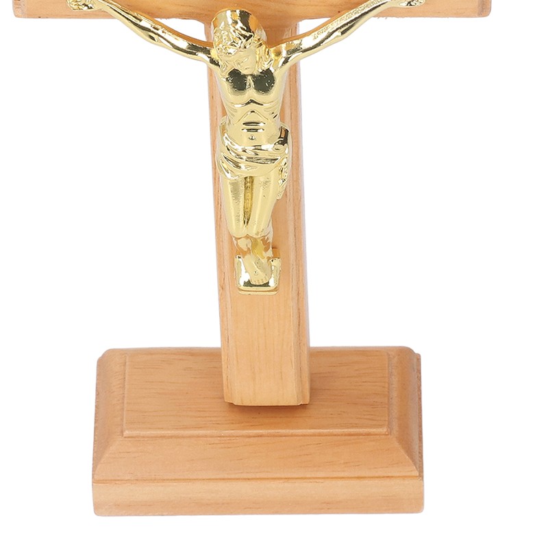 Crucifix Table Cross Hand Crafted Light Brown Durable Beech Metal