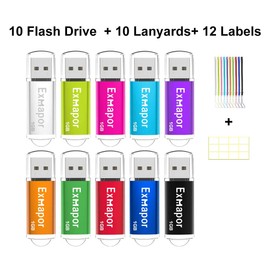 10 X 1GB USB Flash Drive, Exmapor Thumb Drive Cap Design USB Stick with LED Indicator Lanyards Multi Colors(10 Mixed Colors: Silver/Light Green/Pink/Sky Blue/Purple/Orange/Green/Red/Blue/Black)
