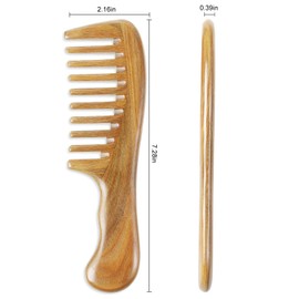 Onedor Handmade 100% Natural Green Sandalwood Hair Combs - Anti-Static Sandalwood Scent Natural Hair Detangler Wooden Comb (Wide & Extra Wide Tooth)