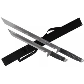 Tactical Master 2 PCS Full Tang Ninja Machete Zombie Tactical Survival Katana  - Silver