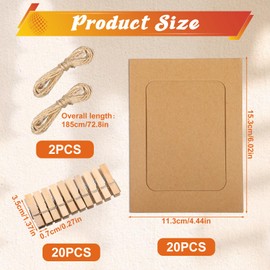 BOHUIZ 20 Pcs Paper Photo Frame, 4x6 Inch Paper Picture Frames Hanging Photo Display with Clips Photos Display Banner Picture String with Clips Photos Holder for Home Wall Office Wedding Party Decor