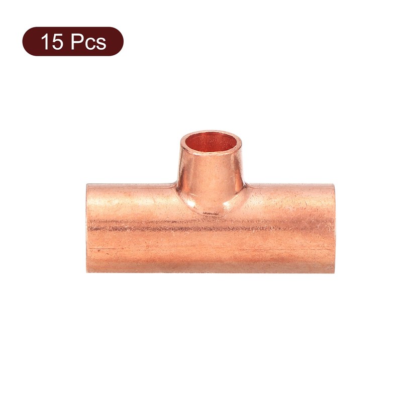 uxcell 10Pcs 3/8" x 1/4" x 3/8" Copper Reducing Tee