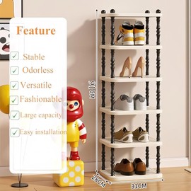 XDMTWLKJ Vertical Shoe Rack Organizer for Front Door Entrance, 6-Tier Free Standing Stackable Narrow Shoe Rack for Closet, Small Shoe Shelf for Small Spaces (Beige, 6 Tier)