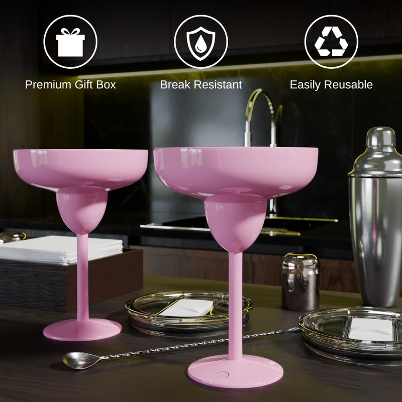 Valentine Vacuum Sealed Margarita Glass with Lid Break-Resistant Stainless Steel